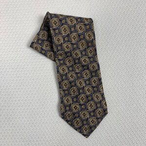 Vito Rufolo Mens Blue Gold Geometric Medallion Handmade Silk Tie Italy 4 Inch